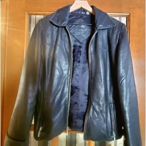 Black Leather Preston & York Jacket ，Women size M Zipper Pockets，genuine leather